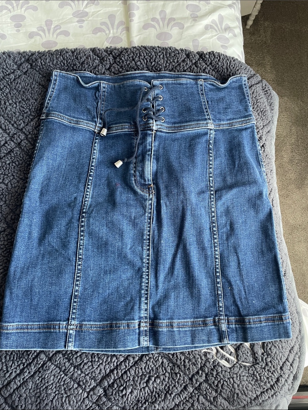 Free People Dark Blue Lace-Up Denim Mini Skirt